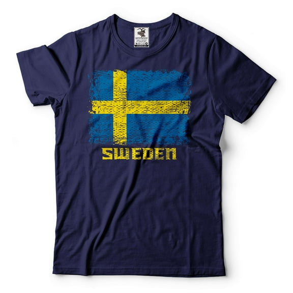 Mens Sweden Patriotic Flag Shirt Sweden Flag Tee Swedish Gifts Sweden National Country Tee (Medium Navy Blue)