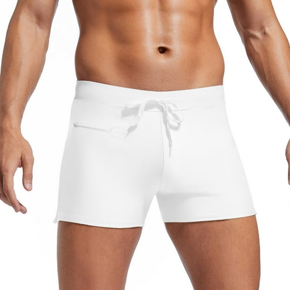 Mens Swim Briefs Casual Quick Drying Jammer Swimwear Bottom for Summer Holiday Vacation with Drawstring Zippered Pocket
