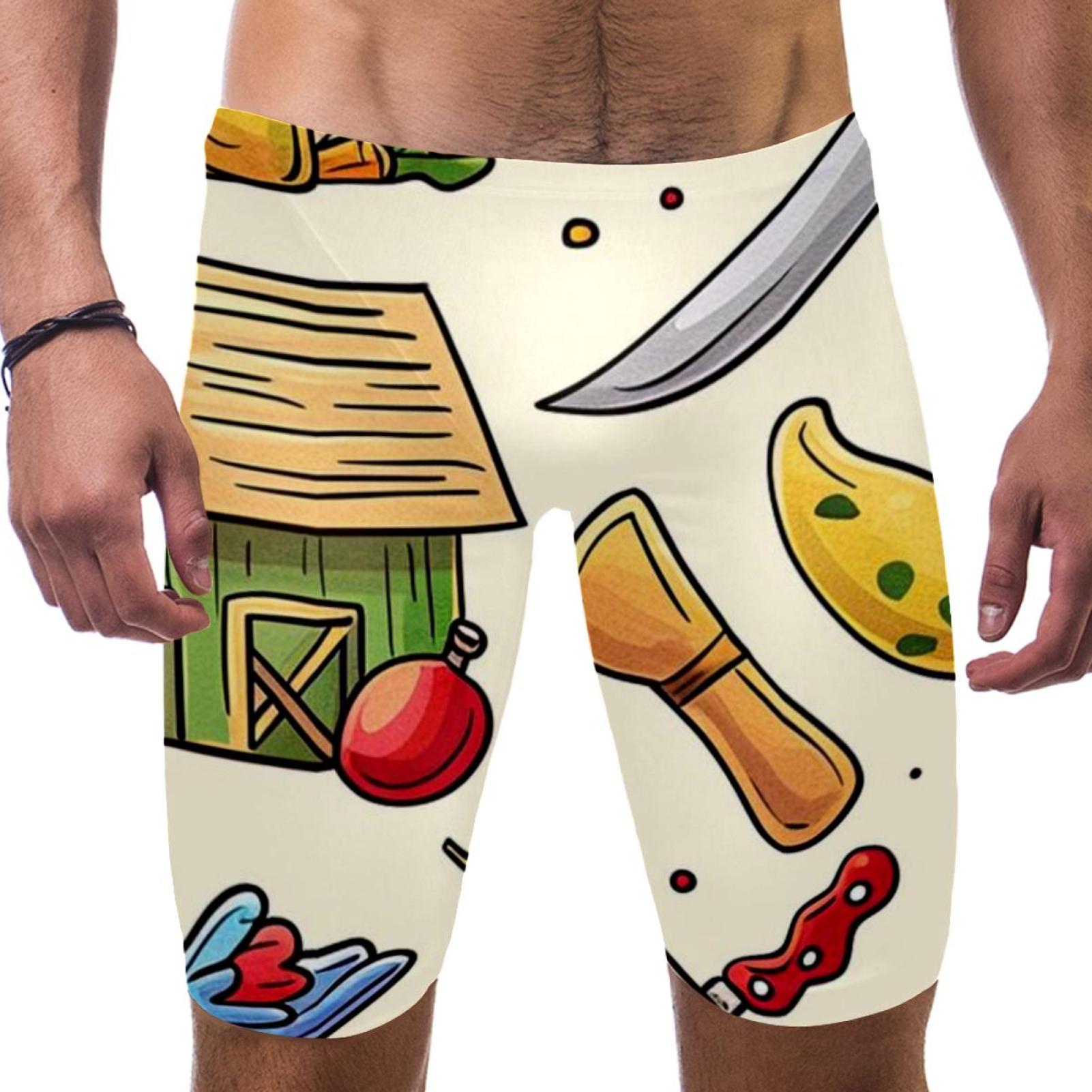 Mens Swim Briefs, Mens Swim Jammers, Cartoon Farm Hen Goose Flower