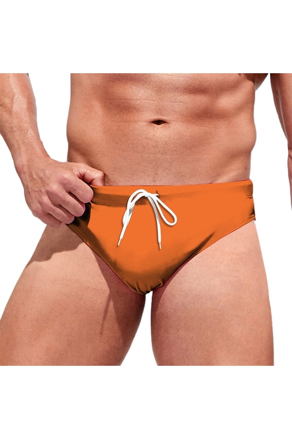 Mens Swim Briefs Quick Dry Swim Trunks Drawstring Swimsuit Bottoms Sport Breathable Underpants Beach Orange M