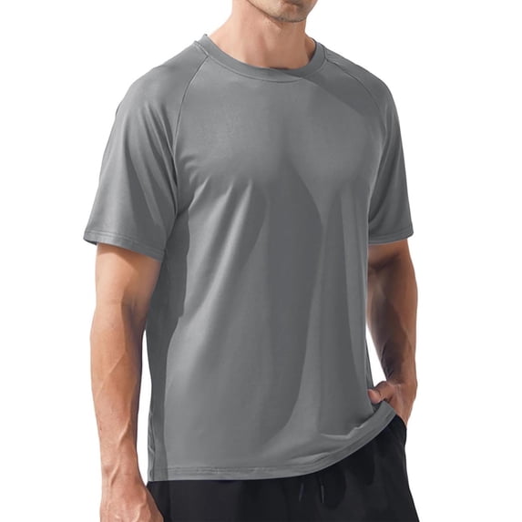 Mens Swim Shirt Short Sleeve UPF 50+ Sun Protection Shirt Rah Guard Athletic Quick Dry T Shirts Gray L