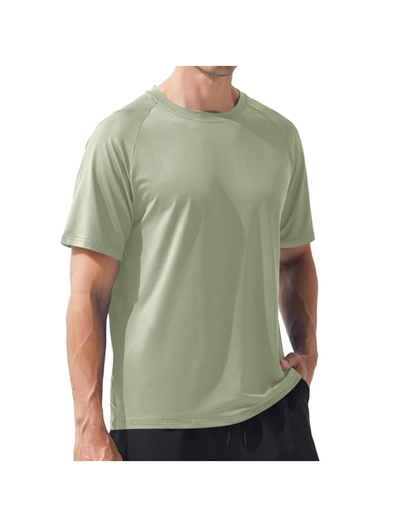 Mens Swim Shirt Short Sleeve UPF 50+ Sun Protection Shirt Rah Guard Athletic Quick Dry T Shirts Green XXL
