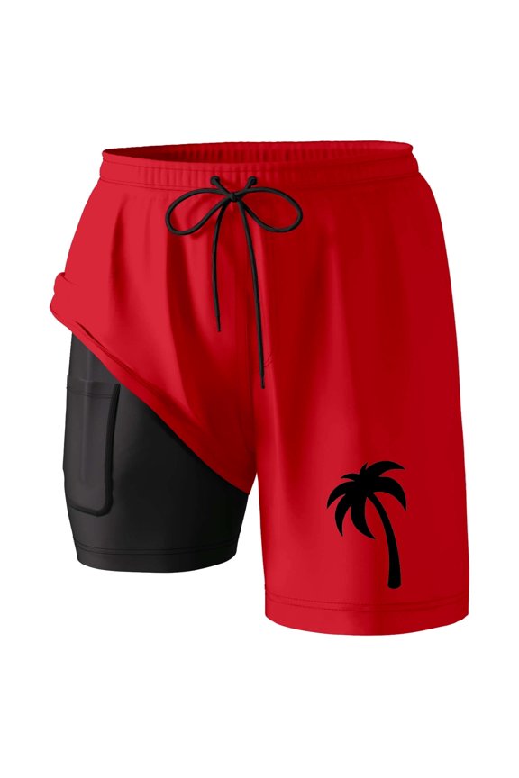 Mens Swim Shorts Compresssion Liner Inseam Board Bathing Suit Pockets Men Summer Tops,Red,2XL