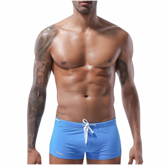 Mens Swim Shorts Elastic Waist Low Rise Quick Drying Bathing Suits Casual Swimwear Bottom with Pockets