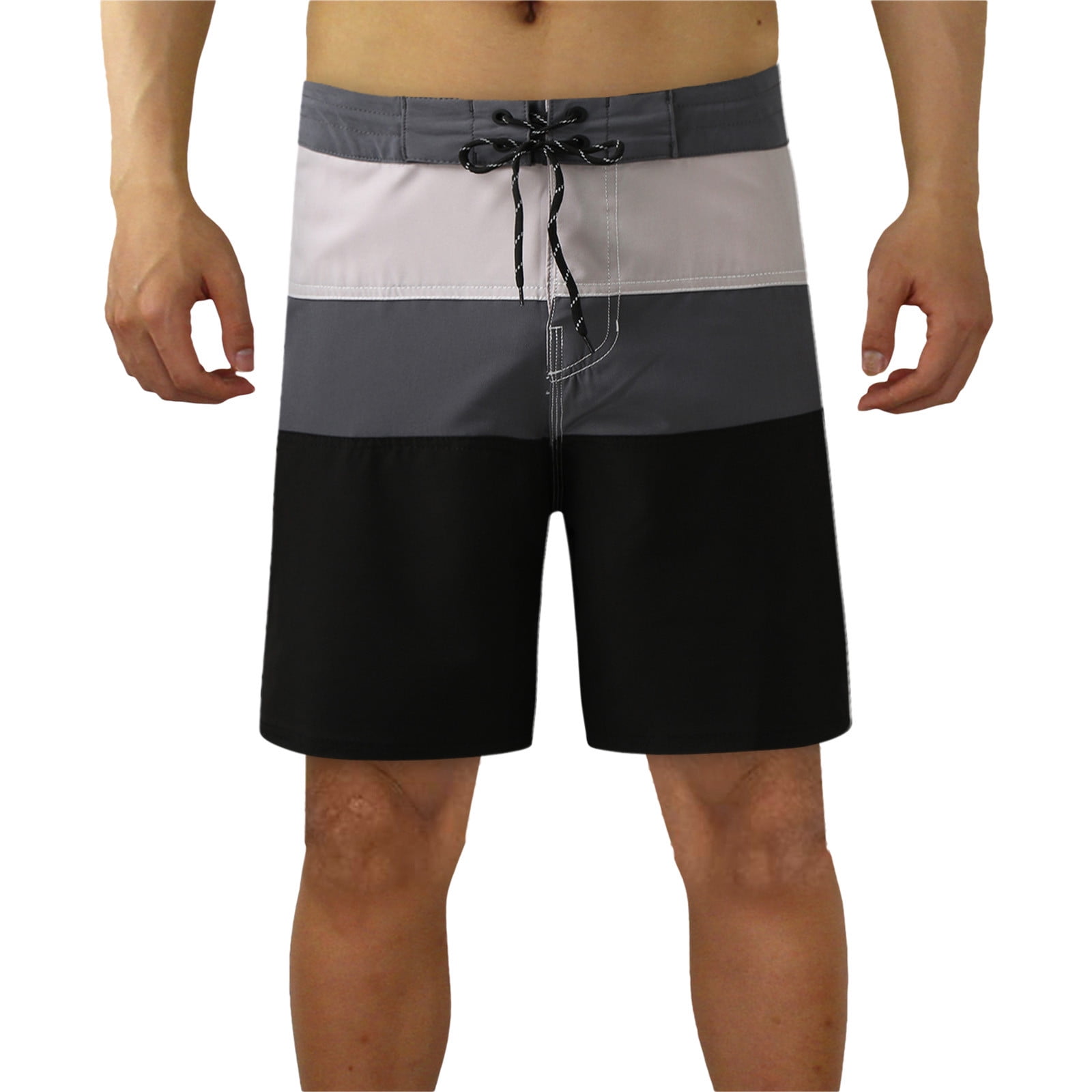 Mens Swim Shorts Leisure Layer Design Stylish Printed Versatile Beach Clothes for Men,Grey,32