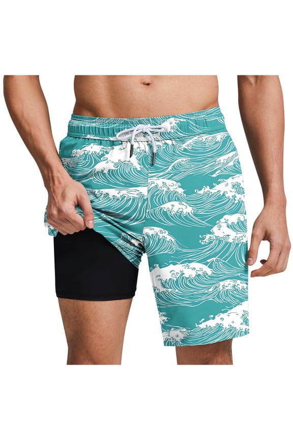 Mens Swim Shorts,Men Swim Trunks with Liner,Summer Novelty Funny Print Beach Shorts with Pockets & Adjustable Drawstring Elastic Waist Short Bottoms Holiday Vacation Short S-3XL