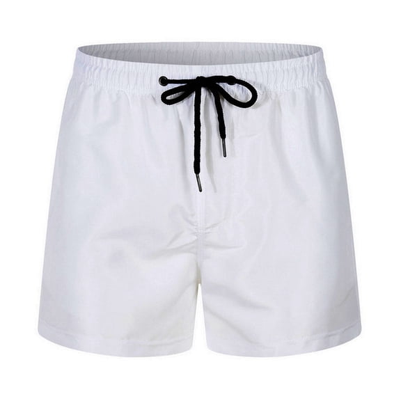 Mens Swim Shorts Summer Beach Trunks Solid White L