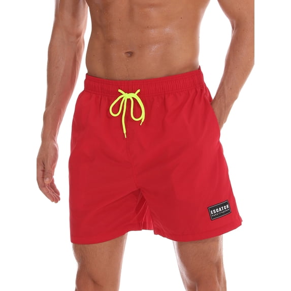Mens Swim Shorts Trunks Pants Board Shorts Boardshorts Swimwear Swimsuit Beachwear Casual Surfing Swimming Bathing Suit Quick Dry Summer Red S