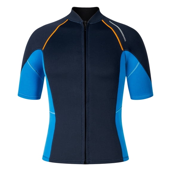 Mens Swim Top Zip Front Half Sleeve Mock Neck Slimming Surfing Wetsuits Bathing Suits