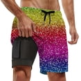 thumbnail image 1 of Mens Swim Trunk Shimmering Rainbow Gradient 2 In 1 Quick Dry Swim Shorts Mens Swimsuit Board Shorts With Pockets Light Pink L, 1 of 4