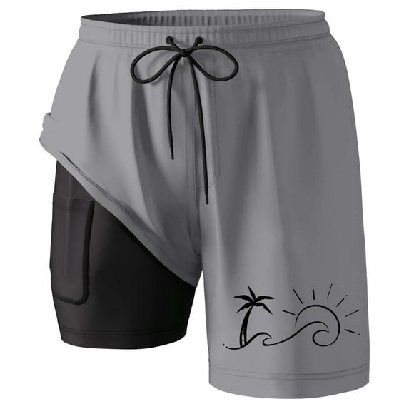 Mens Swim Trunks 5 Inch with Compression Liner Quick Dry Baggy Elastic Drawstring Waist Mens Bathing Suits Tie-Dye Comfy with Compression Liner Men Swim Brief,Grey,XXXXXL