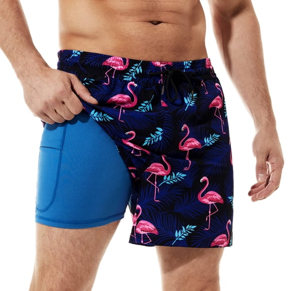 Mens Swim Trunks 5 inch with Compression Liner Swim Shorts Quick Dry Beach Shorts Zipper Pocket