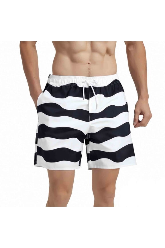 Mens Swim Trunks 5" with Mesh Lining Quick Dry Bathing Suits for Men Black Wave Size 2xl