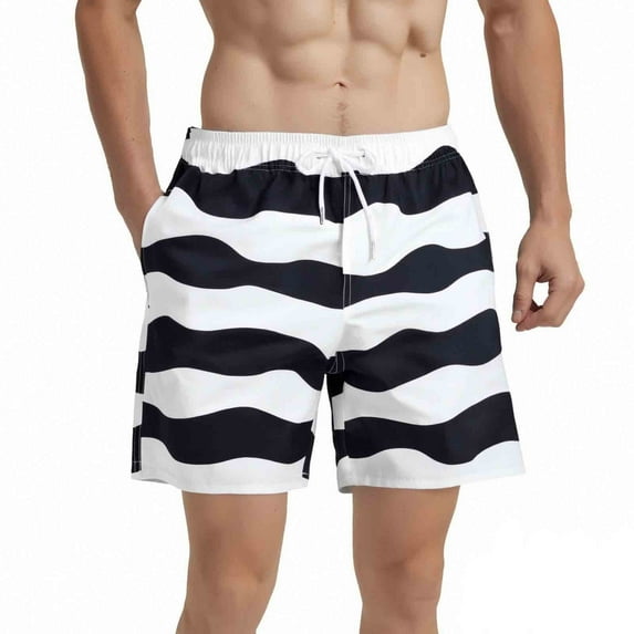 Mens Swim Trunks 5" with Mesh Lining Quick Dry Bathing Suits for Men Black Wave Size XL