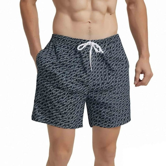 Mens Swim Trunks 5" with Mesh Lining Quick Dry Bathing Suits for Men Black Web Size L
