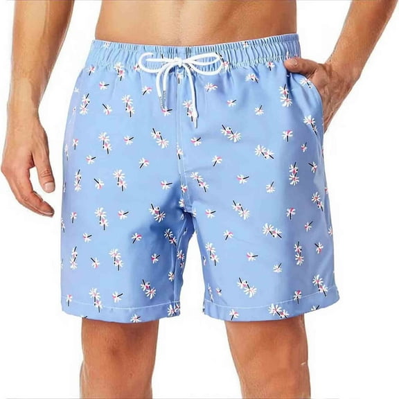 Mens Swim Trunks 5" with Mesh Lining Quick Dry Bathing Suits for Men Blue Tree Size L