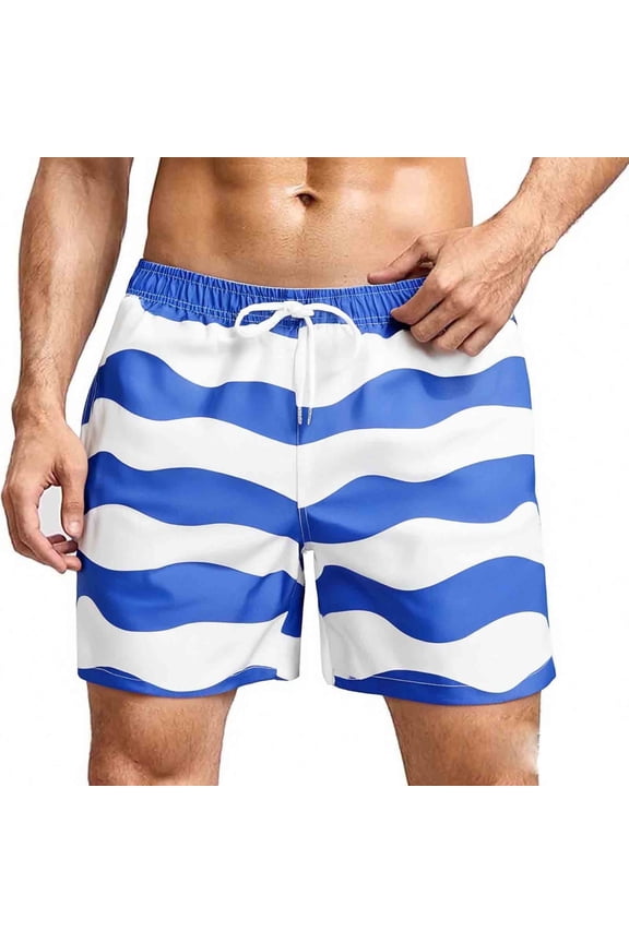 Mens Swim Trunks 5" with Mesh Lining Quick Dry Bathing Suits for Men Blue Wave Size XL