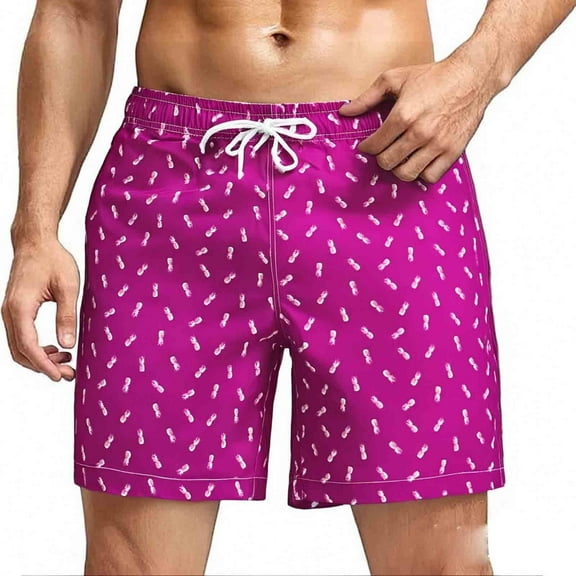 Mens Swim Trunks 5" with Mesh Lining Quick Dry Bathing Suits for Men Rose Red Pineapple Size XL