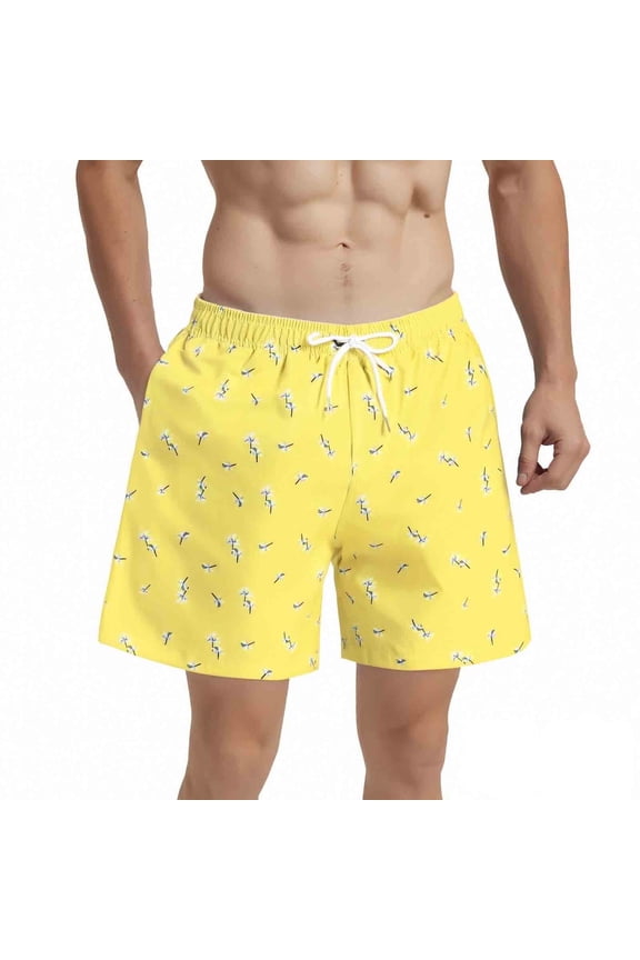 Mens Swim Trunks 5" with Mesh Lining Quick Dry Bathing Suits for Men Yellow Tree Size XL