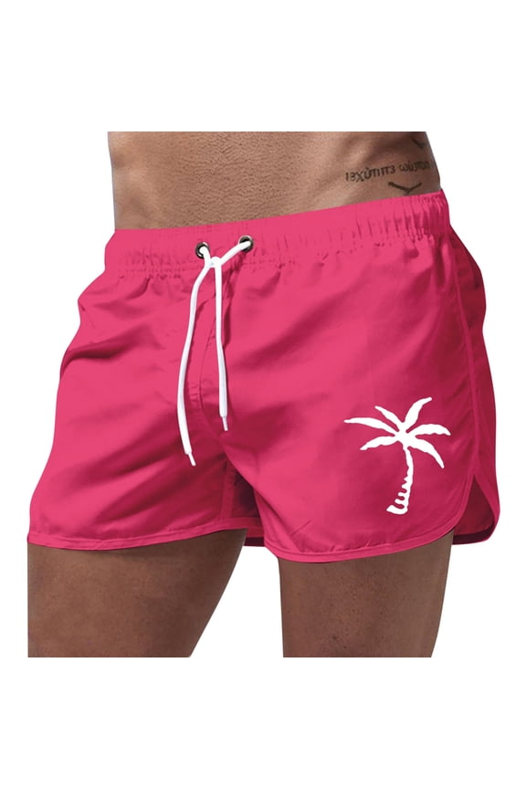Mens Swim Trunks 7 Inch Athletic Quick Dry Elastic Waist Drawstring Mens Board Shorts Printing Light Bathing Suit Beach Board Shorts,Hot Pink,M