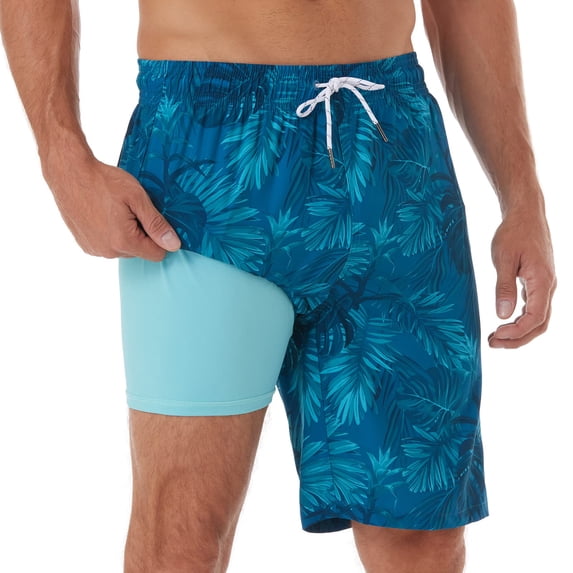 Mens Swim Trunks 9 Inch Inseam Compression Liner Quick Dry Long Board Shorts Swimsuit Anti-Chafe