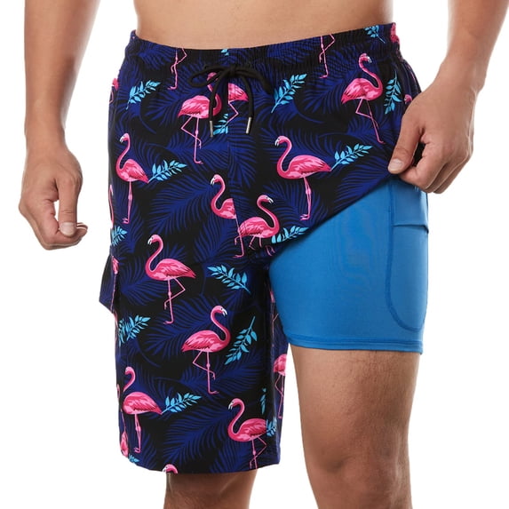 Mens Swim Trunks 9 Inch Inseam Compression Liner Quick Dry Long Board Shorts Swimsuit Anti-Chafe