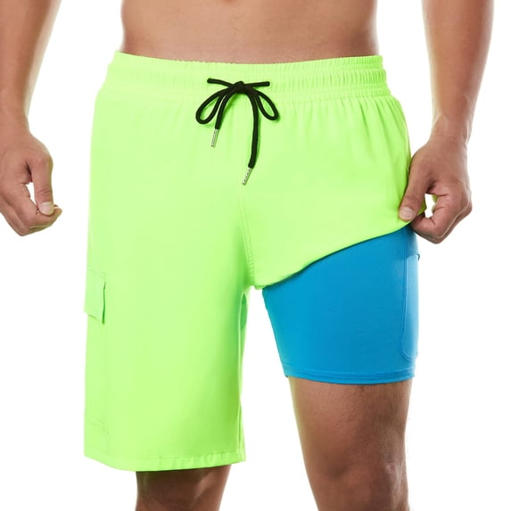 Mens Swim Trunks 9 Inch Inseam Compression Liner Quick Dry Long Board Shorts Swimsuit Anti-Chafe