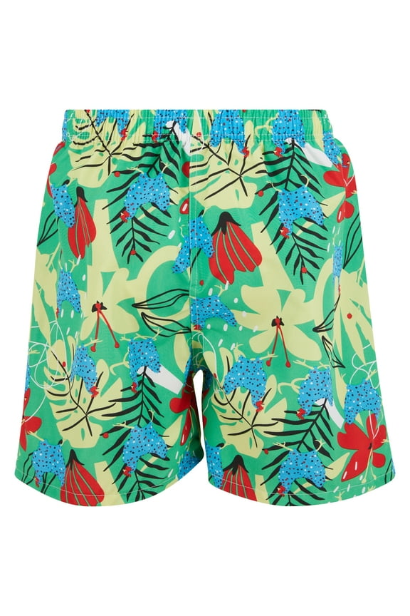 Mens Swim Trunks, Adult Male Board Shorts 2 Side Pockets Mesh Lining, Red Flowers, Medium