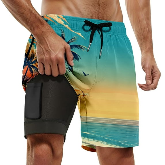Mens Swim Trunks Afternoon Hawaii Quick Dry Swim Shorts Board Shorts With Pockets Beach Swimwear Light Blue XXL