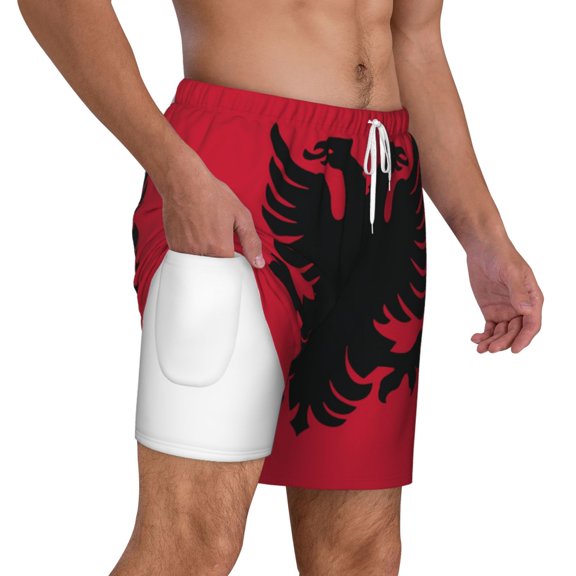 Mens Swim Trunks Albania Flag Quick Dry Board Shorts with Compression Liner