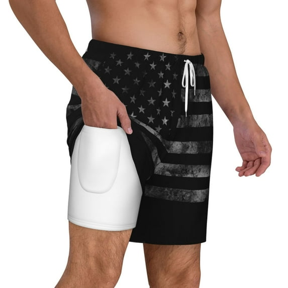 Mens Swim Trunks America Us Flag Retro Quick Dry Board Shorts with Compression Liner