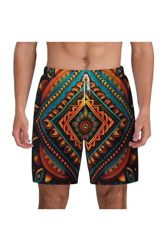 Mens Swim Trunks Bathing Suit Summer Swimming Board Shorts Indian Tribal Ethnic Native