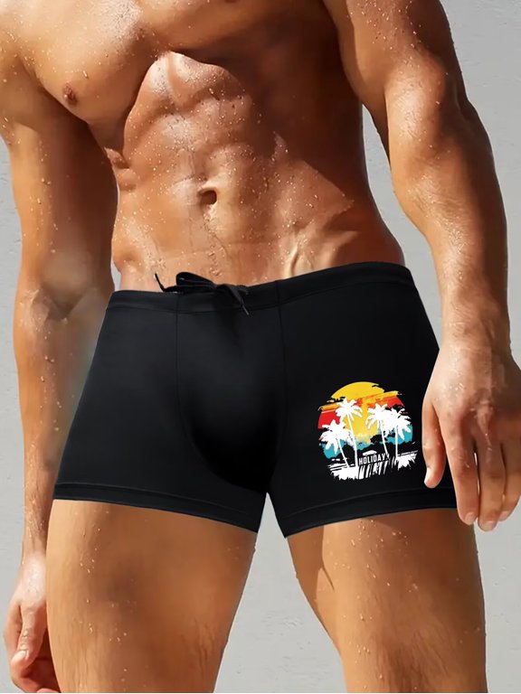 Mens Swim Trunks Beach Short for Men Swimming Bathing Suits Swimwear Surfing Printing Swim Trunks Coconut Trees Beach