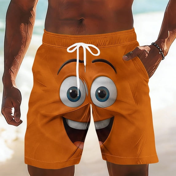 Mens Swim Trunks Board Shorts Funny Cartoon Face Print Swimming Trunks Quick Dry Beach Shorts Casual Summer Short