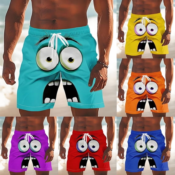 Mens Swim Trunks Board Shorts Funny Cartoon Face Print Swimming Trunks Quick Dry Beach Shorts Casual Summer Short