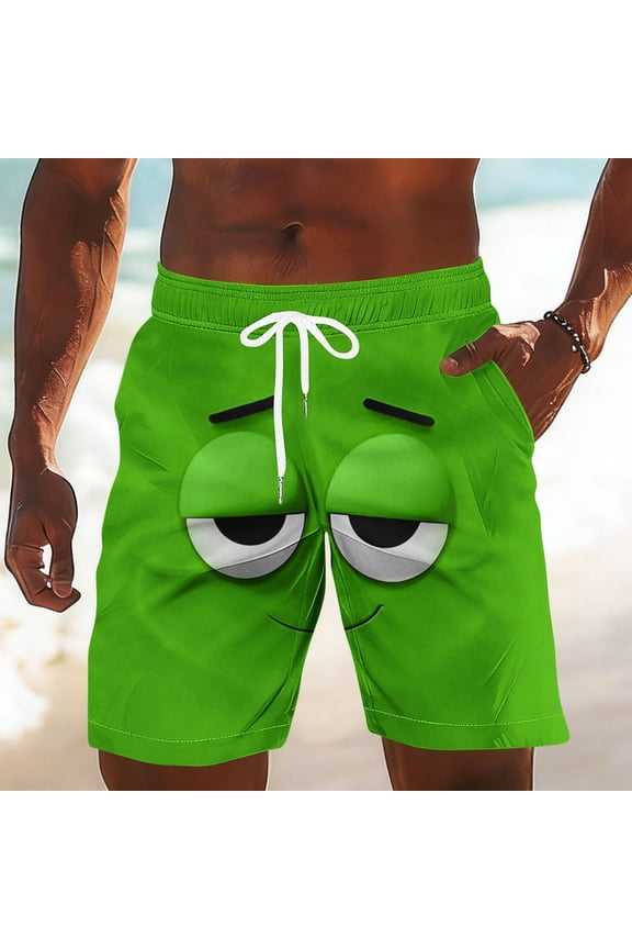 Mens Swim Trunks Board Shorts Funny Cartoon Face Print Swimming Trunks Quick Dry Beach Shorts Casual Summer Shorts