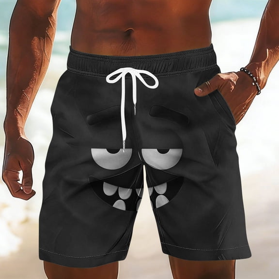 Mens Swim Trunks Board Shorts Funny Cartoon Face Print Swimming Trunks Quick Dry Beach Shorts Casual Summer Shorts