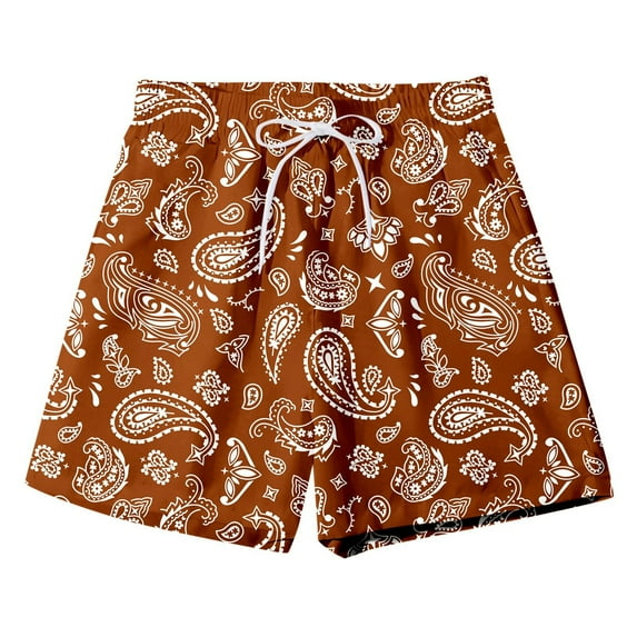 Mens Swim Trunks Boho Style Print Drawstring Waist Summer With Pocket Mens Board Shorts Swimwear Coffee M
