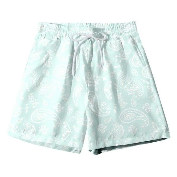 Mens Swim Trunks Boho Style Print Drawstring Waist Summer With Pocket Mens Board Shorts Swimwear Light Blue S