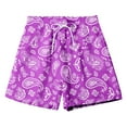 thumbnail image 1 of Mens Swim Trunks Boho Style Print Drawstring Waist Summer With Pocket Mens Board Shorts Swimwear Purple L, 1 of 5