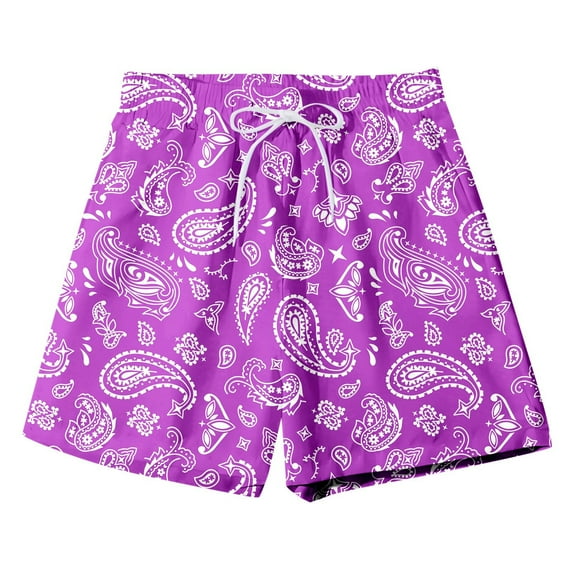 Mens Swim Trunks Boho Style Print Drawstring Waist Summer With Pocket Mens Board Shorts Swimwear Purple L