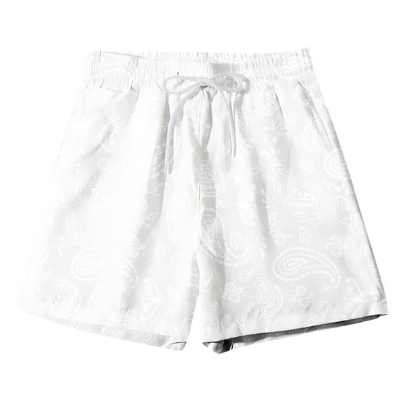 Mens Swim Trunks Boho Style Print Drawstring Waist Summer With Pocket Mens Board Shorts Swimwear White XXXL