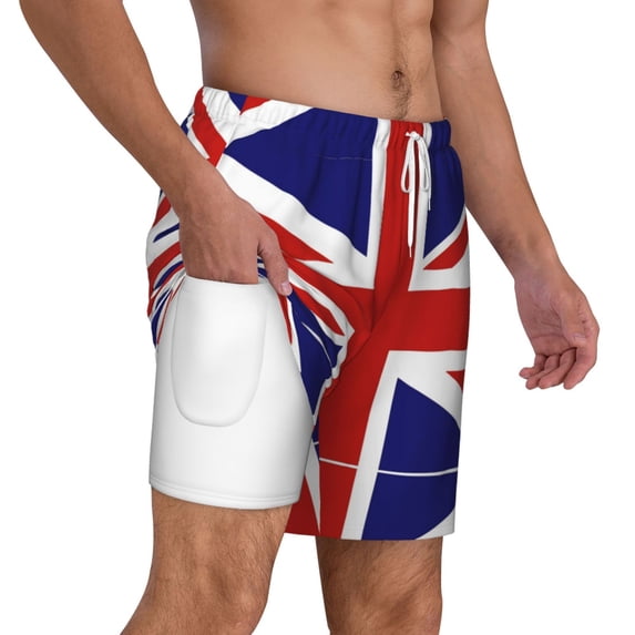 Mens Swim Trunks British Flag Britain English England Quick Dry Board Shorts with Compression Liner