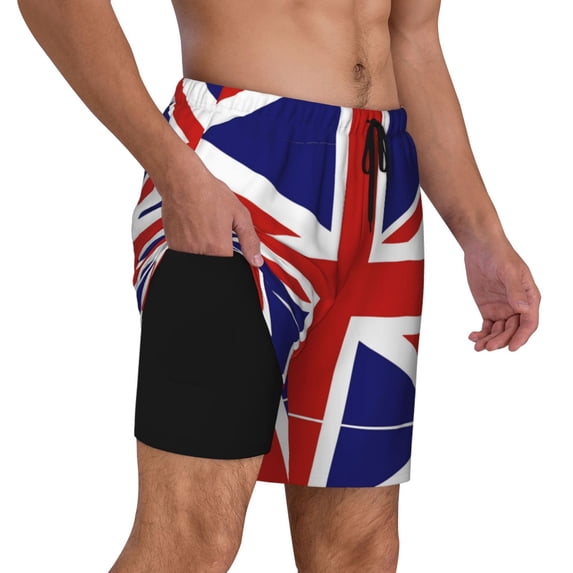 Mens Swim Trunks British Flag Britain English England Quick Dry Board Shorts with Compression Liner
