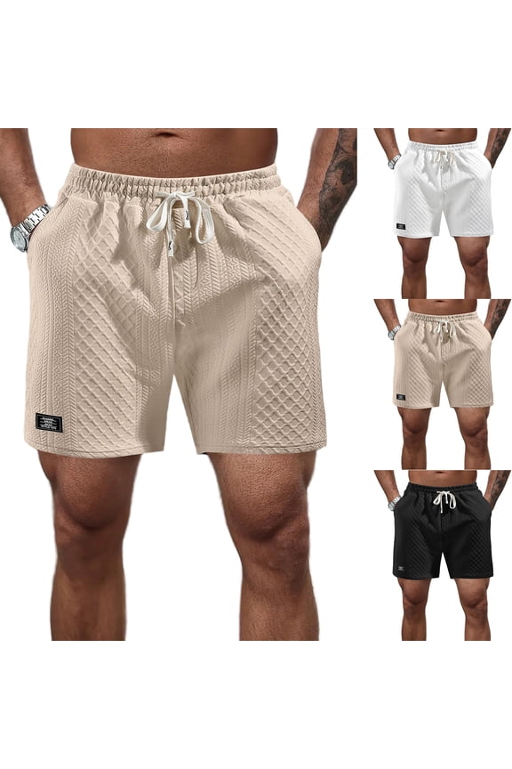Mens Swim Trunks CLASSIC WEAR BEST STYLE 1979 Men's Cozy Textured Embroidered Casual Shorts Stretch Elastic Waist Drawstring Crop Pants with Pockets Summer Lounge Khaki 3XL