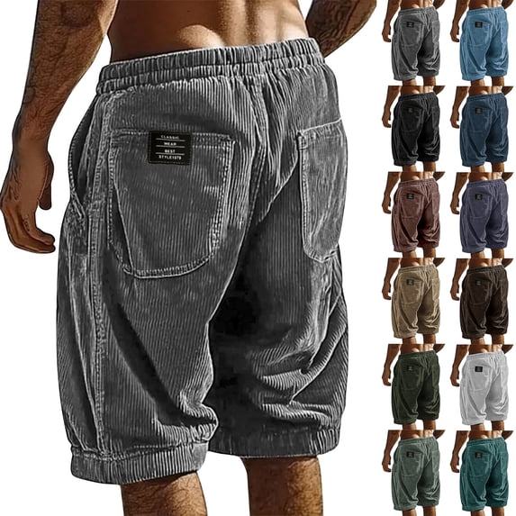 Mens Swim Trunks CLASSIC WEAR BEST STYLE 1979 Men's Solid Color Striped Multi-Pocket Casual Shorts Loose Fit Crop Pants with Drawstring Summer Daily Essentials White 3XL