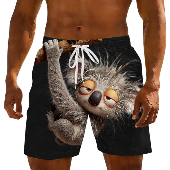Mens Swim Trunks Casual Elastic Wasit Loose Fit Drawstring Shorts Cartoon Summer Beach Shorts with Pockets Black 3 XL