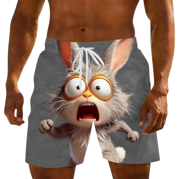 Mens Swim Trunks Casual Elastic Wasit Loose Fit Drawstring Shorts Cartoon Summer Homewear Short Pants with Pockets Dark Gray 2 M