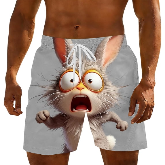 Mens Swim Trunks Casual Elastic Wasit Loose Fit Drawstring Shorts Cartoon Summer Homewear Short Pants with Pockets Gray 2 S