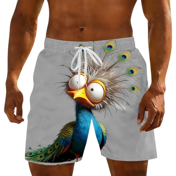Mens Swim Trunks Casual Elastic Wasit Loose Fit Drawstring Shorts Cartoon Summer Homewear Short Pants with Pockets Gray L